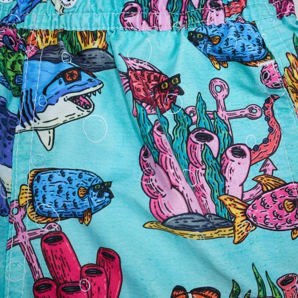 Boardies Apparel Kids Aqua Blue Sea Creature Liner Swim Trunks Size 1-2 Years